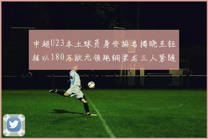 中超U23本土球员身价排名揭晓王钰栋以180万欧元领跑铜梁龙三人紧随其后